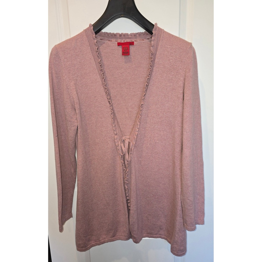 Red L valentino carigan pink front tie cotton blend long sleeve ruffle detail L